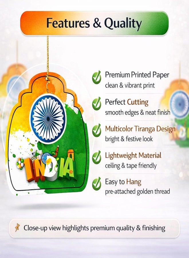 DIGI ART'S Digi Art’s India Hanging Decoration (Pack of 10) | Tricolor Tiranga Decorative Paper Hanging for Republic Day, Independence Day, National Events | Premium Printed, Lightweight & Reusable - Image 4
